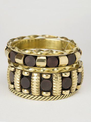 Coconut Shell & Brass Bracelet Set