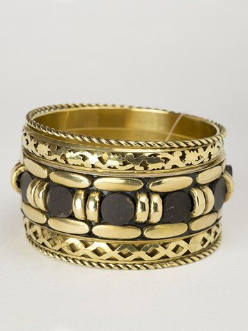 Coconut Shell & Brass Bracelet Set