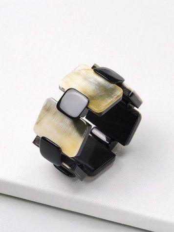 Buffalo Horn Bracelet with Black Resin Details&ndash; Rectangular Plates