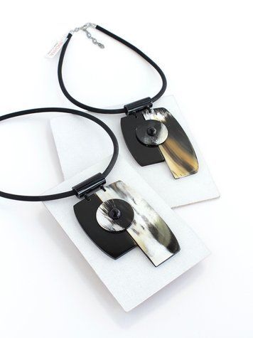 Geometric Buffalo Horn Pendant Necklace