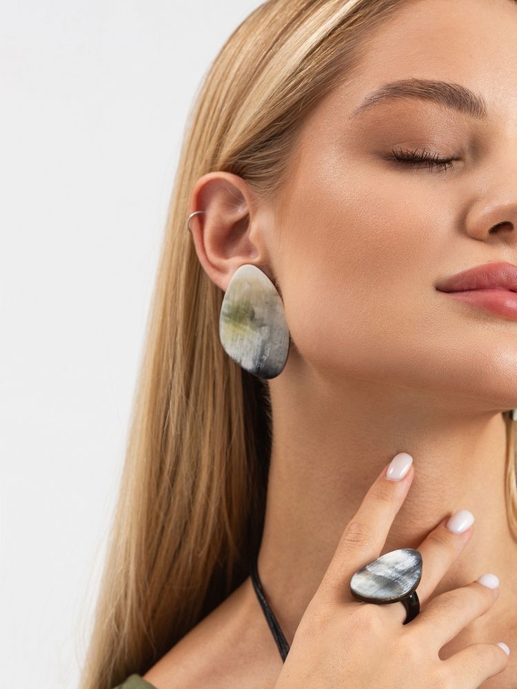 Buffalo Horn Stud Earrings in Irregular Drop Design