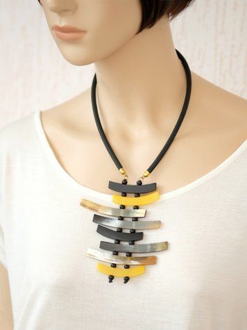 Yellow Resin Horn Bar Necklace