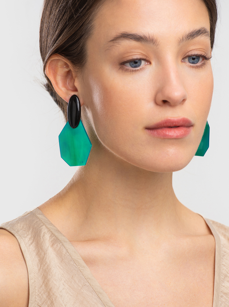 Colored Horn Earrings "Sea Facets"