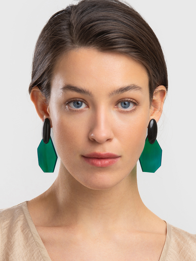 Colored Horn Earrings "Sea Facets"