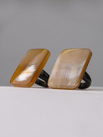 Amber-Hued Buffalo Horn Rectangular Ring