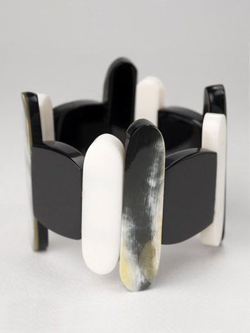 Wide Buffalo Horn Bracelet with Bone Inserts