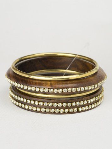 Rhinestone & Wood Bracelet Set