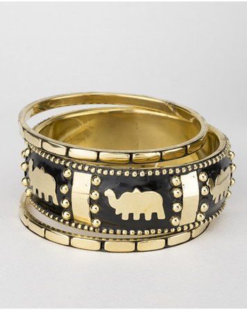 Brass Elephant Bracelet Set