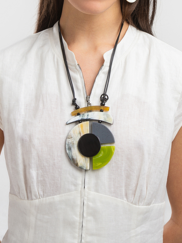 Buffalo Horn and Resin Pendant Necklace "Knapweed"