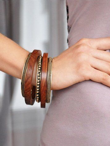 Brass & Wood Bracelet Set