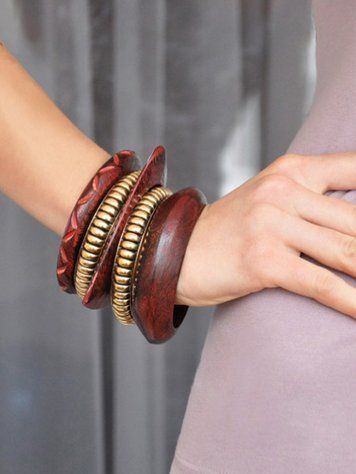 Wood & Brass Bracelet Set