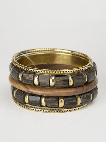 Wood & Brass Bracelet Set